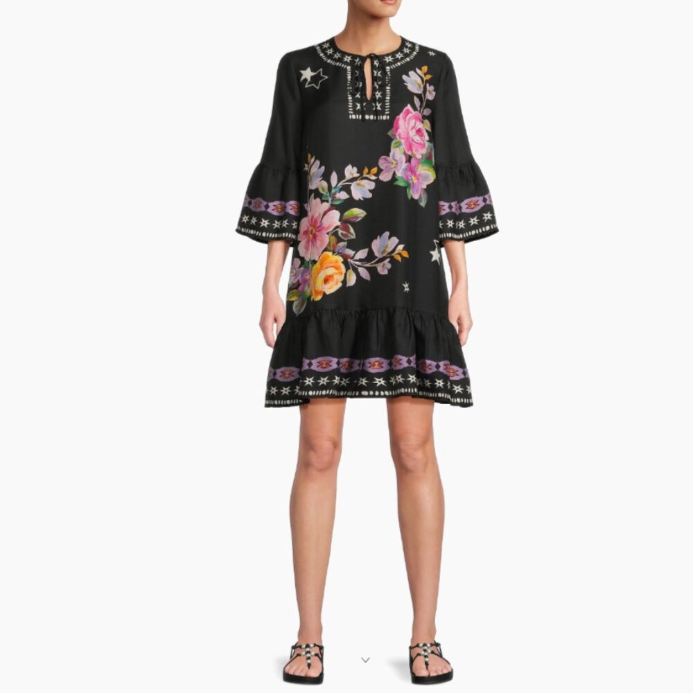 Johnny Was Hailee Floral Bell-Sleeve Minidress
